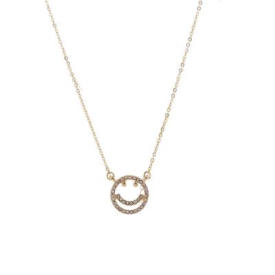 China Tasty Rhinestone Pendant Necklace Simple Gold Color Face Vintage Smile Necklace For Woman Fashion Necklace 2021 for sale