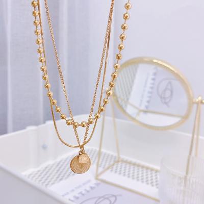 China Round Punk Multilayer Multilayer Women's Necklace Chain Fashion Vintage Gold Color Female Necklace Coin Key Pendant Necklace for sale