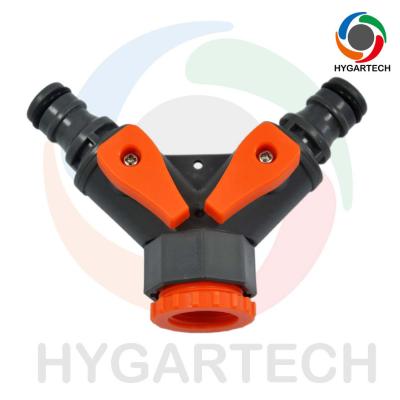 China Plastic Garden Two-Way Manifold Ball Valve  Distributor Tap With Female Thread X Two Click Quick Connect for sale