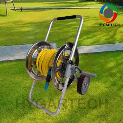 China Durable Metal Hose Cart With 1/2''x50M PVC Hose And Spray Nozzle for sale