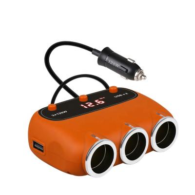 China ABS 24V Dual USB Car Charger Adapter 12v 2.4a Cigar Lighter Led Voltmeter Triple Sockets Splitter for sale