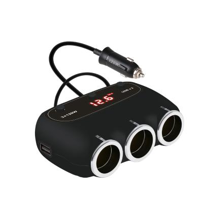 China Lighter Car Three Way Cigarette Splitter Socket Charger 12V Screen Display 12V DC USB Dual Socket for sale