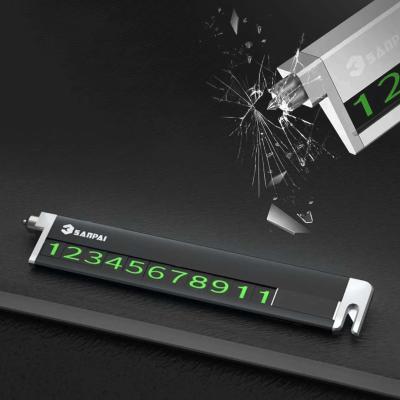 China Safe Promotional Custom Auto Luminous Temporary Car Parking Phone Number Card Contact Card Belt Cutter Belt Metal Safe Phone Number Plate for sale