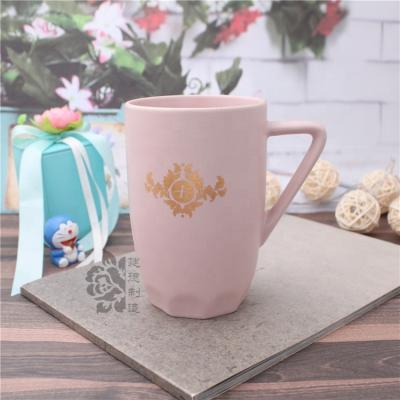 China Viable Diamond Pattern Design Frosting Outdoor Mugs Pink Ceramic Coffee Mug For Festival Advertising Promotion for sale