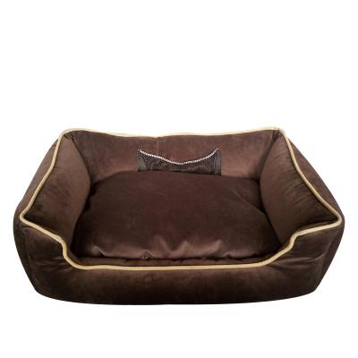 China Sustainable High Quality Washable Soft Plush Dog Bed Brown Pet Bed For Large Dog for sale