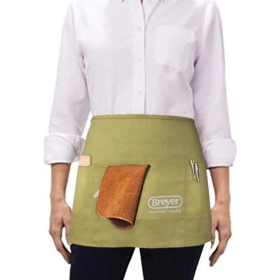 China Low MOQ Reusable Canvas Waist Apron With Pockets Custom Imprint Logo Restaurant Waist Aprons for sale