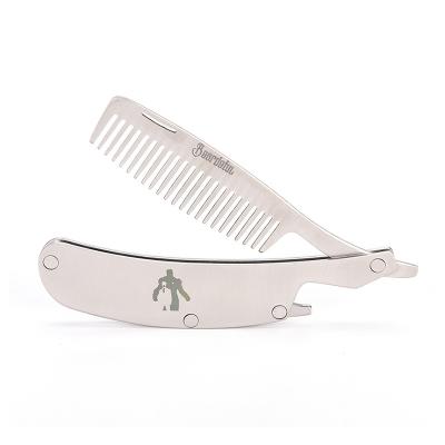 China Salon Stainless Steel Folding Comb Men's Mini Beard Comb Custom Logo Folding Comb for sale