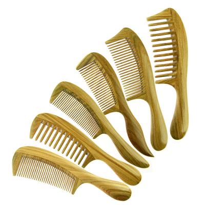 China Home Natural Green Scalp Massage Sandalwood Wide Tooth Comb for sale