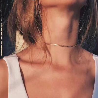 China Other Simple Short Choker Neck Chain Gold Plated Blade Chain Clavicle Necklaces Women for sale