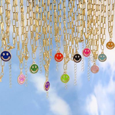 China New Fashion TRENDY Dripping Oil Face Necklace Personalized Alloy Cavity Smile Oil Dripping Necklace Double Sided Female for sale