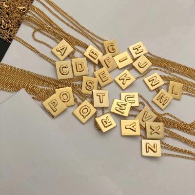 China FASHIONABLE New 26 English Alphabet Brand Square Necklaces Women 18K Gold Style Pendant Clavicle Chain for sale