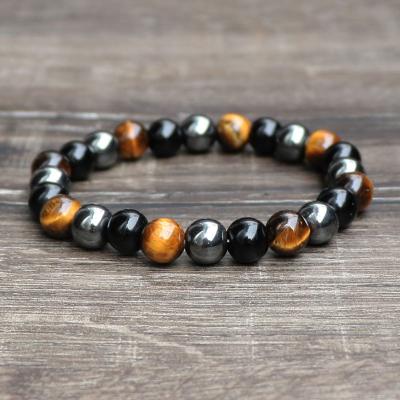 China FASHIONABLE Hot Beaded Black Stone Tiger Eye Stone Gallstone Bracelets Bracelet for Men and Women for sale