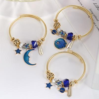 China FASHIONABLE Sunflower Gold Mosaic Star Series Bracelets Stainless Steel DIY Open Bangle Beaded Bracelet For Women for sale