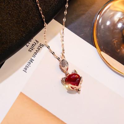 China High-End Fragrant Fox Ruby Pendant Titanium Steel Necklace Female Personality High-End Necklace For Women for sale