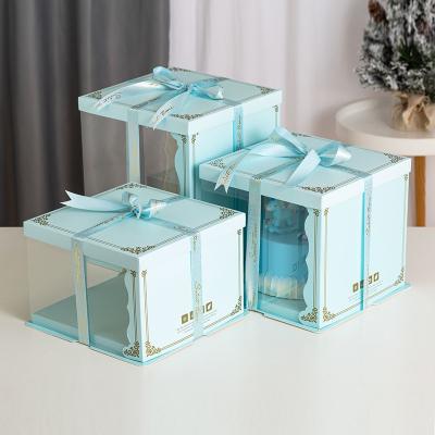 China 2021 Recyclable Wholesale Custom Design Paper X12 x Packaging Cake Boxes 12 6 Birthday Luxury Transparent Tall Cake Box With Clear Window for sale