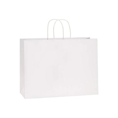 China Recycled Materials Customized White Paper Bag With Logo Printing Flat Shopping Packaging Handle Craft Paper Bags For Clothing White Cardboard Bag for sale