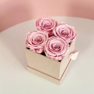 China Real Rose Natural Touch Every Love For Women Rose Flower Boxes Long Life Gift Sets Forever Preserved 4 Eternal Roses In Square Gift Box for sale