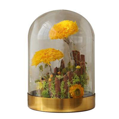 China New Arrival Style Preserved Flower Sunflower In Glass Dome For Home Decor for sale