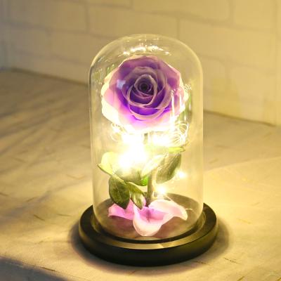 China Home Decor/Gift Feiliya Preserved Rose in LED Light Glass Dome Eternal Pink Glass Dome for Home Decoration for sale