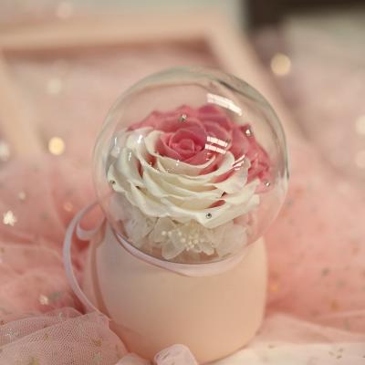 China Handmade Every Real Eternity Flower Preserved Nature Rose In Hand Customized By Love Cranked Crystal Ball Rotating Music Box As Gifts for sale