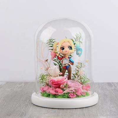 China 2020 New Handmade Design Preserved Flower In Glass Dome Flower Roses Cartoon Character Forever With LED Lightfor Christmas Gift for sale