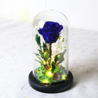 China Real Best 2020 Romantic Preserved Rose Decoration Charm Preserved Long Lasting Roses Flower With Led Light In Glass Dome for sale