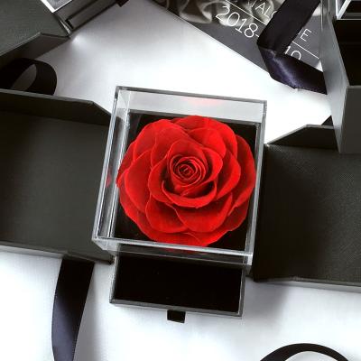 China Gift Every Love Gift Sets For Mother's Birthday Acrylic Jewelery Box With Preserved Enchanted Rose for sale