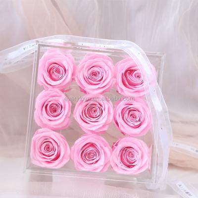 China Real Rose Wholesale Everylove Preserved Romantic 3 Years Of Real Natural Eternal Stabilized Gift Preserved Flowers In Acrylic Box for sale