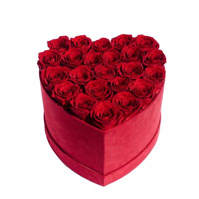 China natural heart shaped boxes of each love custom velvet for roses box with eternal preserved roses infinity birthday gift for girlfriend for sale