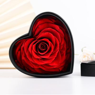 China Real Romantic Preserved Single Red Rose Flower Custom Rose 2020 Hot Selling Best Company In Heart Luxury Gift Box for sale