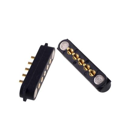 China Gold Plated Brass Pogopin Spring Dice Connector Waterproof Patch Curved Foot Connector Magnetic Male And Female Seat HJ2032 for sale