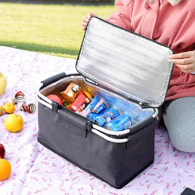 China Large Capacity Viable Folding Picnic Pocket Basket Multifunctional Cooler Insulated Bag Outdoor BBQ Camping Fishing Storage Box Container for sale