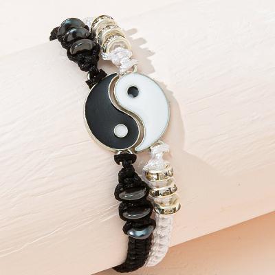 China Other 6 Pieces Matching Yin Yang Friend Couple Bracelets with Necklace Set, Adjustable Waterproof Handmade Rope Relationship Bracelets for sale