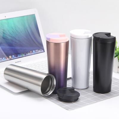 China Sustainable Straight Body Car Coffee Cup Flip Cover Thermos Cup 304 Stainless Steel Car Water Cup for sale