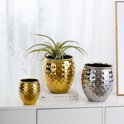 China Beautiful cheap price modern design round shape fancy handmade gold plated luxury flower pot for factory for sale