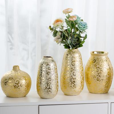 China Ceramic Items Vases Wholesale Round Bowl Shape Plate Modern Gold Flower Vase Ceramic Fancy Vases For Home Decor for sale