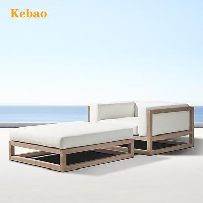 China Modern Luxury Hotel Outdoor Furniture Patio Garden Set Sofa Teak Wood Single Lounger With Stool Solid Wood Garden Chair for sale