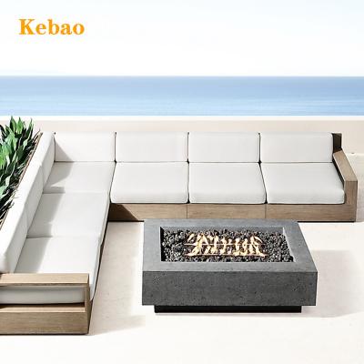 China Waterproof teak L shape furniture modern luxury garden wooden yard villa living room sofa outdoor sectional patio sofa for sale