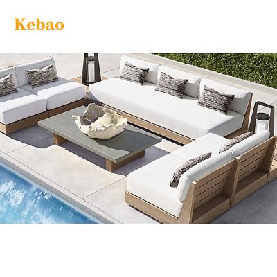 China 7 Seaters Modern Teak Outdoor Furniture Luxury Sectional Teak U Shape Garden Sofa Hotel Courtyard Solid Wood Large Outdoor Sofa Set for sale