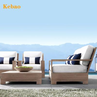 China Modern Luxury Outdoor Backyard Teak Wood Home Furniture Outdoor Sofa Set Patio Courtyard All Weather Garden Sofa for sale