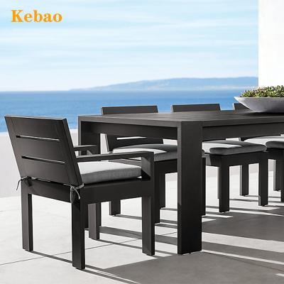 China Modern Garden Armchairs Hotel Chair Home Patio Dining Table Metal Aluminum Outdoor Dining Set And Chair Set Black for sale