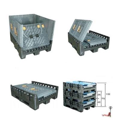 China 1T Dynamic Load Foldable Plastic Pallet Box Container Single Faced Style and Durable for sale