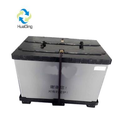 China Auto Packaging Plastic Hopper Transport Storage Pallet Box with Hinged Lids in Blue for sale