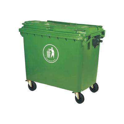 China Outdoor Street Garbage Collection 660L Plastic Dust Bin with Locking Lids and Wheels for sale