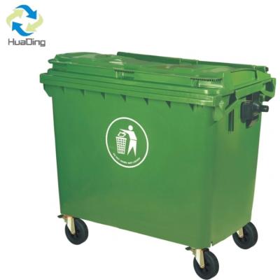 China 1100 Large Outdoor Hospital 4 Wheels Standing Plastic Trash Cans Professional Grade for sale