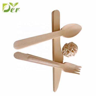 China Disposable Birch Eating Utensils Wooden Fork And Wooden Spoons Cutlery for sale