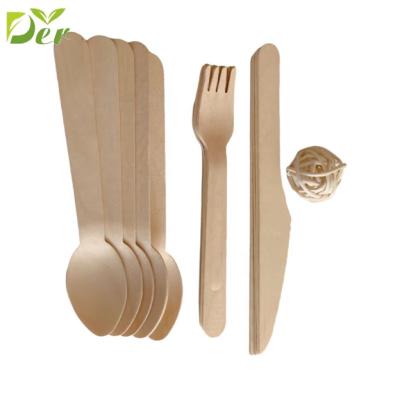 China Stocked Eco - Friendly Wood Spoons Biodegradable Knife Forks Disposable Cutlery for sale