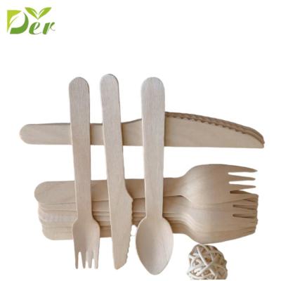 China Eco Friendly Wholesale Disposable Handle Disposable Wooden Cutlery Travel Maple Wood Fruit Salad Spoon Fork Knife Reusable Knife For Cutlery Set for sale