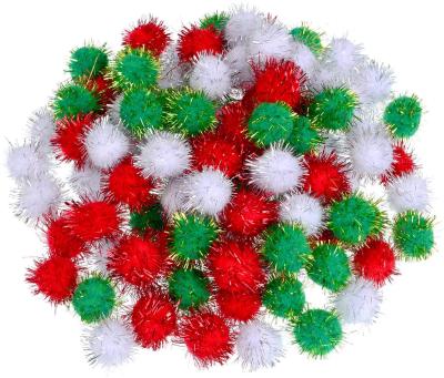 China Wholesale 500Pcs 25mm DIY Handcraft or Christmas Pom Poms Glitter Pom Decor Festival Decoration for Kid DIY Crafts Creative Decorations for sale