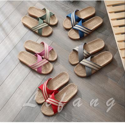 China Fashion Trend Summer Couples Indoor Canvas Slippers Non-slip Thick-soled Cool Women Slippers Home Slippers for sale